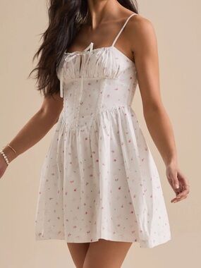 Altar'd State White Mini Sundress with Pink Floral Print